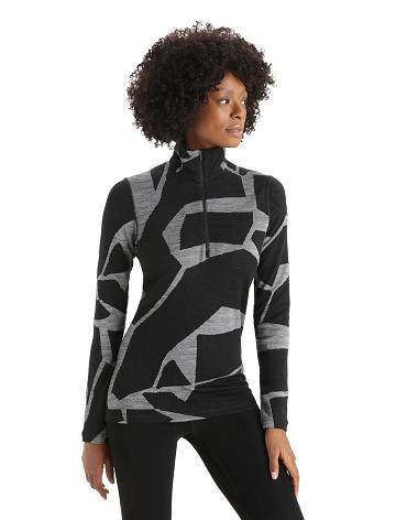 Dámské Jeden kus a sady Icebreaker Merino 250 Vertex Long Sleeve Half Zip Thermal Top Fractured Landscapes Černé | CZ 1159QMAZ